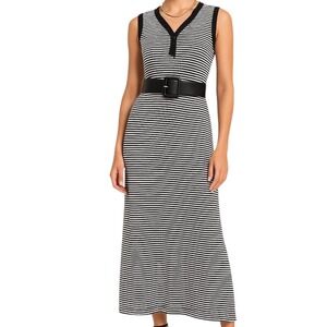 Talbots Women's Striped Ribbed Midi Dress‎ Black Sleeveless Small Nautical Retro